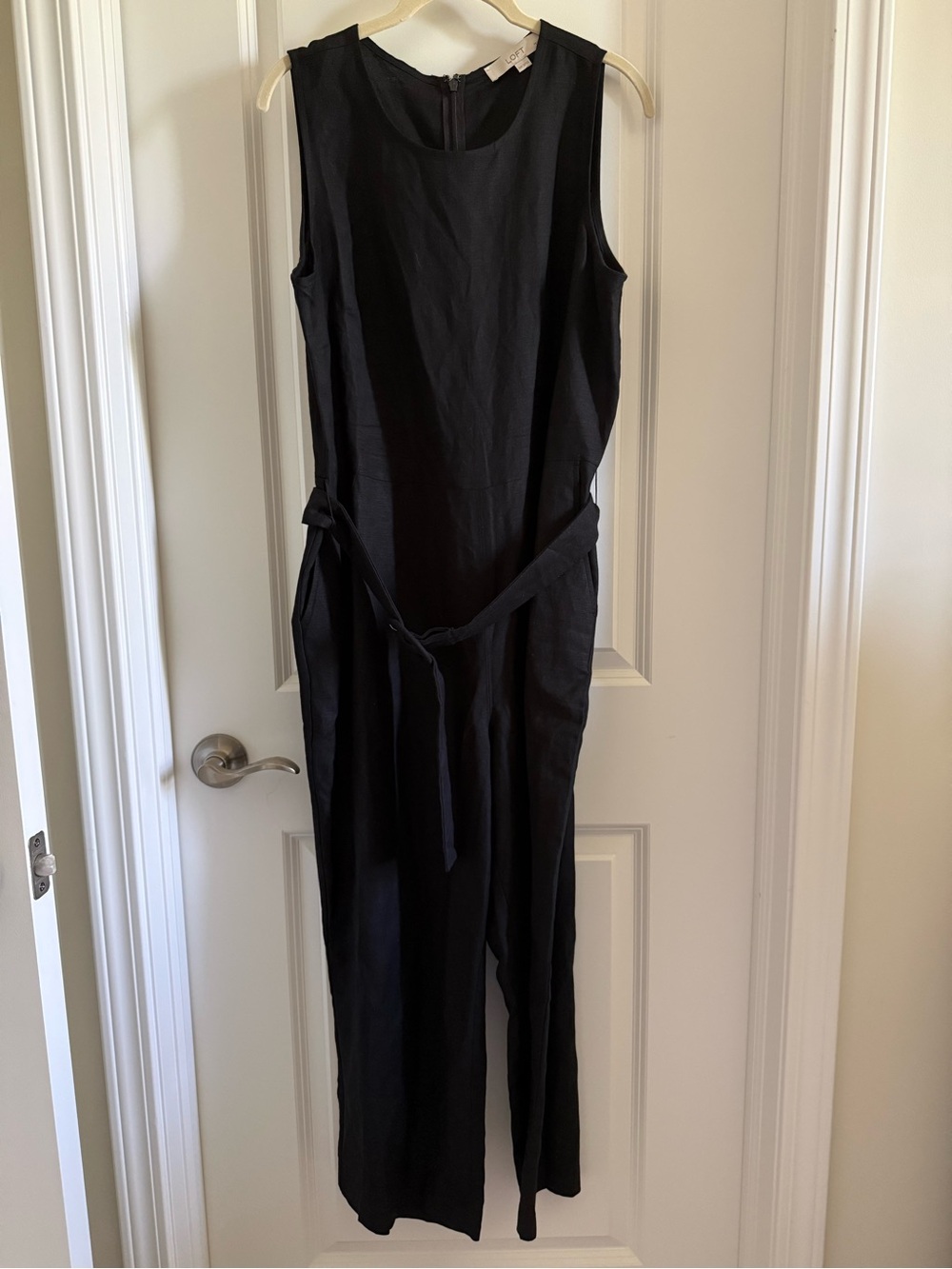 LOFT Black Sleeveless Belted Wide-Leg Jumpsuit - Picture 6 of 8